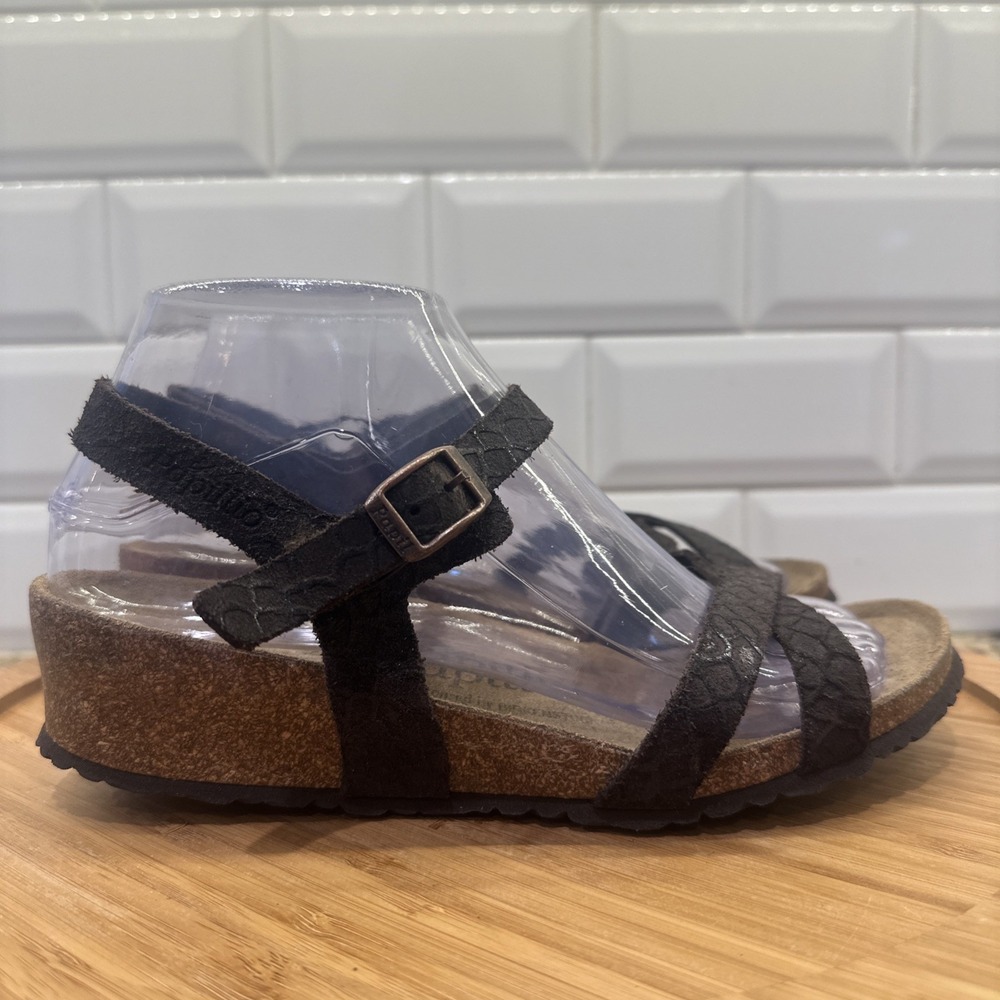 Birkenstock Alyssa Sandals Women 37 US 6 Brown Snake Leather Wedge Strappy